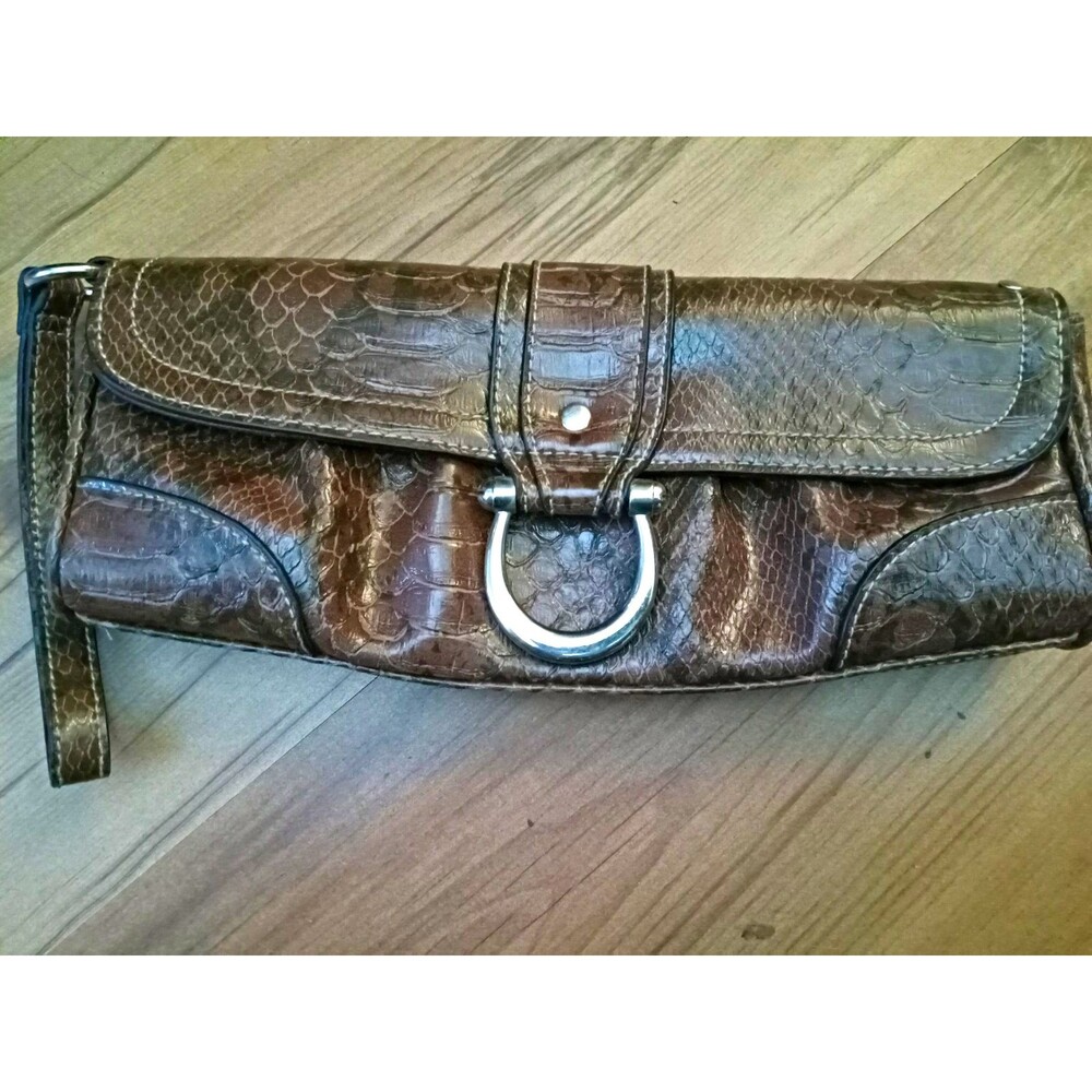 Apt. 9 Brown Faux Croc Embossed Wristlet Clutch, Magnetic Close, Lined, Pockets